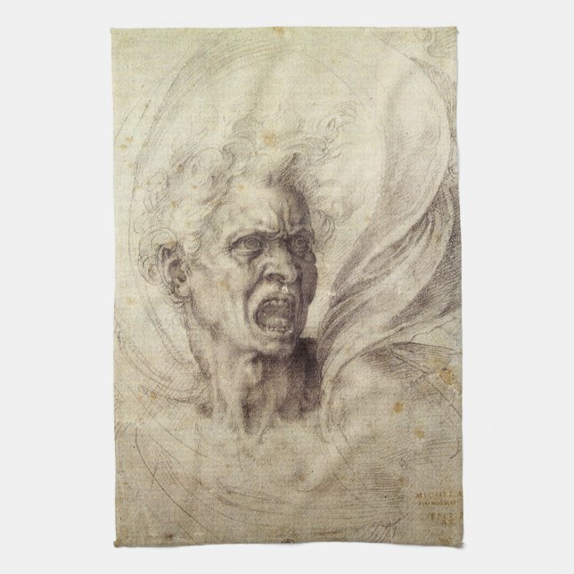 Michelangelo's Damned Soul, Head of a Man Kitchen Towel (Vertical)