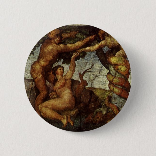 Michelangelo's Fall and Expulsion, Garden of Eden Pinback Button (Front)