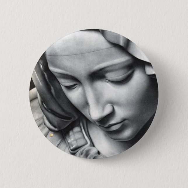 Michelangelo's Pieta detail of Virgin Mary's face Pinback Button (Front)