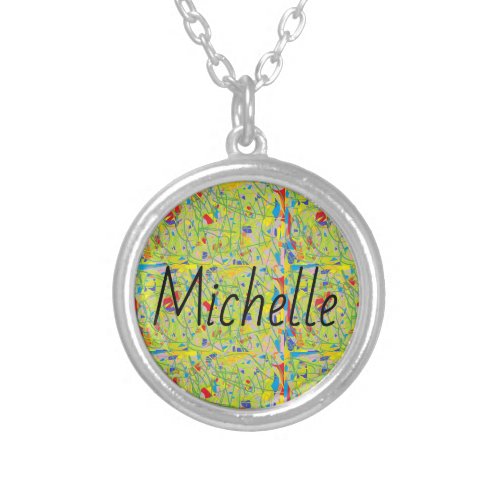 Michelle abstract art retro look confetti look silver plated necklace