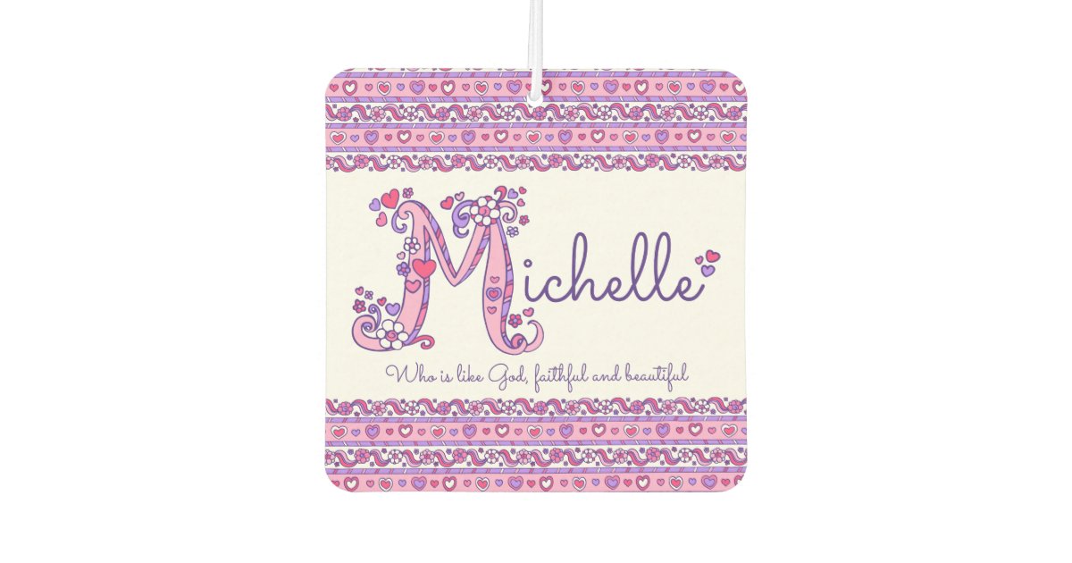 Michelle Letter M Name Meaning Purple Pink Air Freshener Zazzle Com