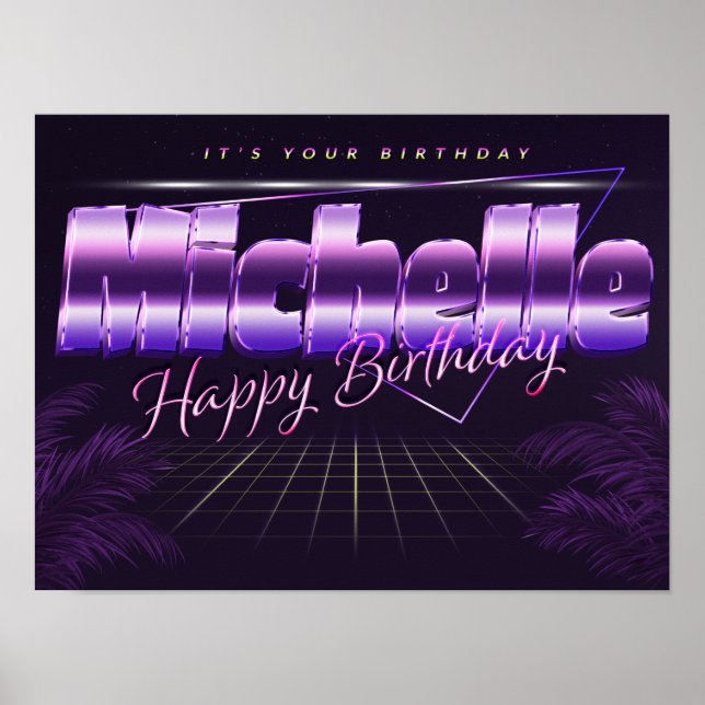 Michelle Name First name lila retro Poster Birthda (Front)