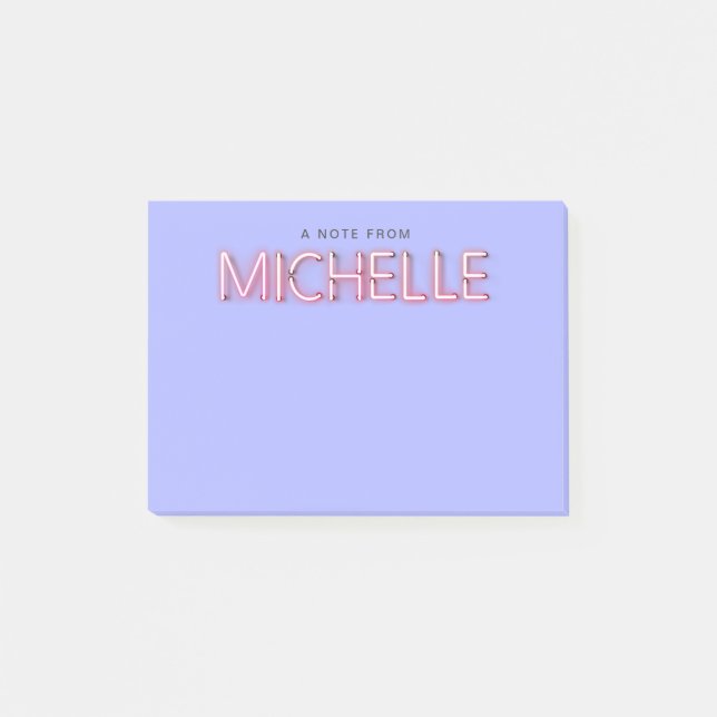 Michelle name in glowing neon lights novelty post-it notes (Front)