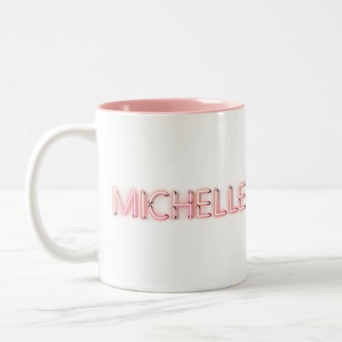 Michelle name in glowing neon lights novelty Two_Tone coffee mug