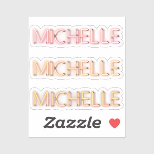 Michelle name in glowing neon lights novelty x3 sticker