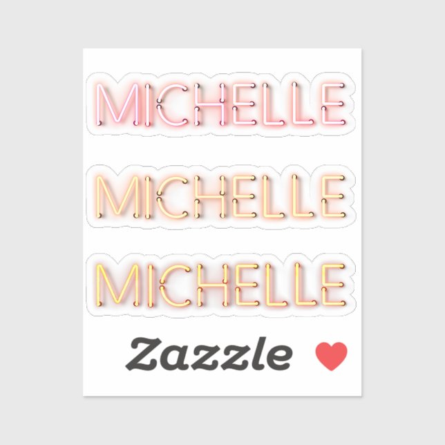 Michelle name in glowing neon lights novelty x3 sticker (Sheet)