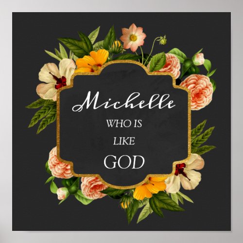 Michelle Name Meaning Royal Floral Birthday Mint Poster