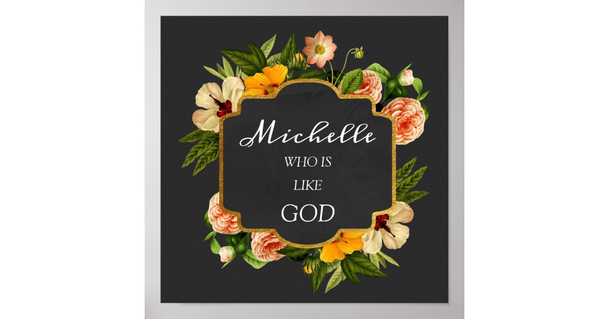 Michelle Name Meaning Royal Floral Birthday Mint Poster ...