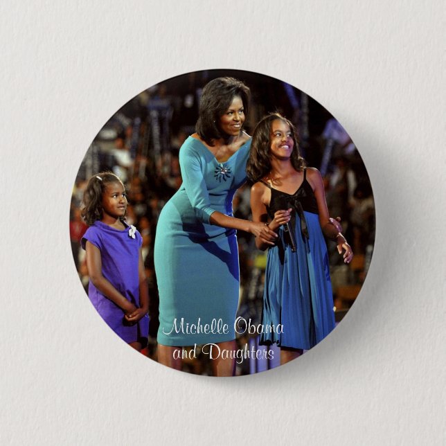 Michelle Obama and Daughters Pinback Button (Front)