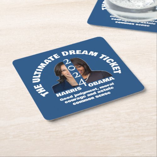 Michelle OBAMA Kamala HARRIS US 2024 Presidential  Square Paper Coaster