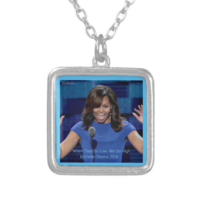 Michelle Obama "We Go High" Collectible Silver Plated Necklace (Front)