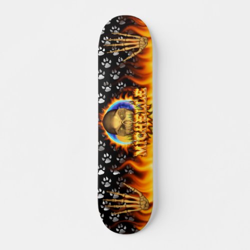 Michelle skull real fire and flames skateboard des