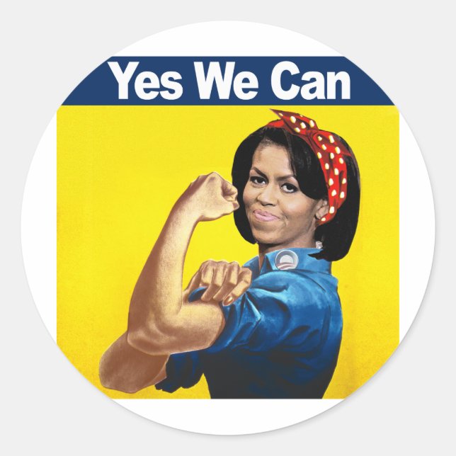 MICHELLE THE RIVETER - YES WE CAN.png Classic Round Sticker (Front)