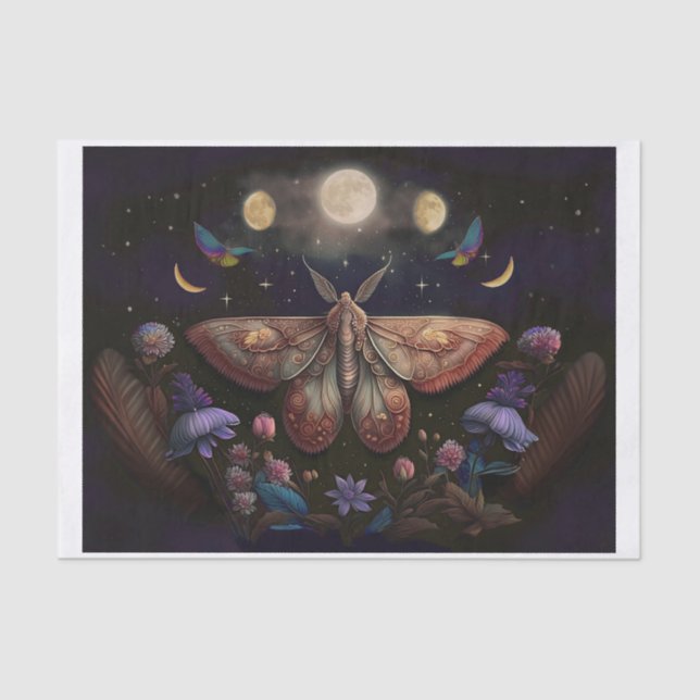 Michelle's Fluttering Moon, Colorful Moth Tissue Paper (Front)