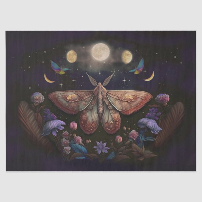 Michelle's Fluttering Moon, Colorful Moth Tissue Paper (Front)