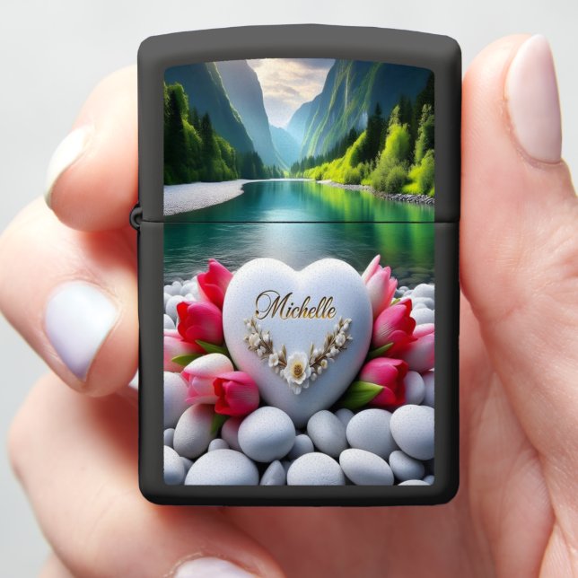 Michelle's Mountain Valley Heart Zippo Lighter (In Hand)