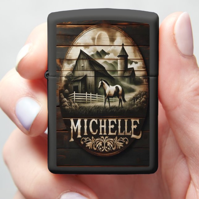 Michelle's Rustic Farmhouse Scene Zippo Lighter (In Hand)