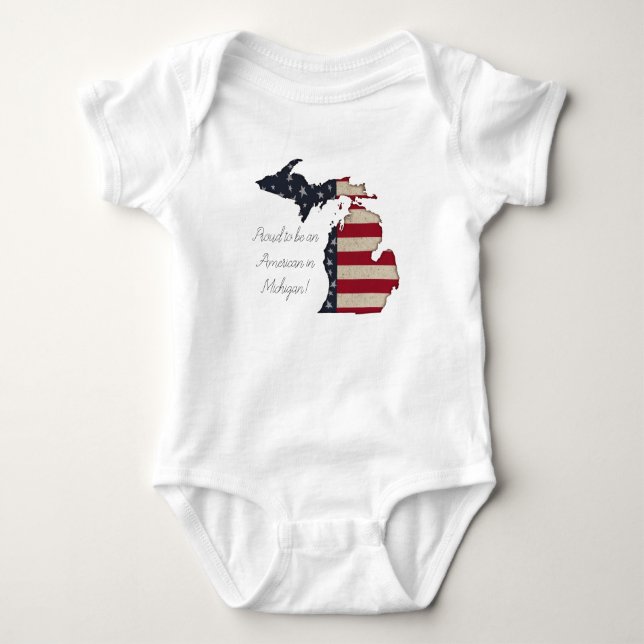Michigan Americana | Proud American in Michigan Baby Bodysuit (Front)