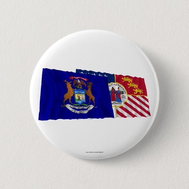 Michigan and Detroit Flags Pinback Button (Front)