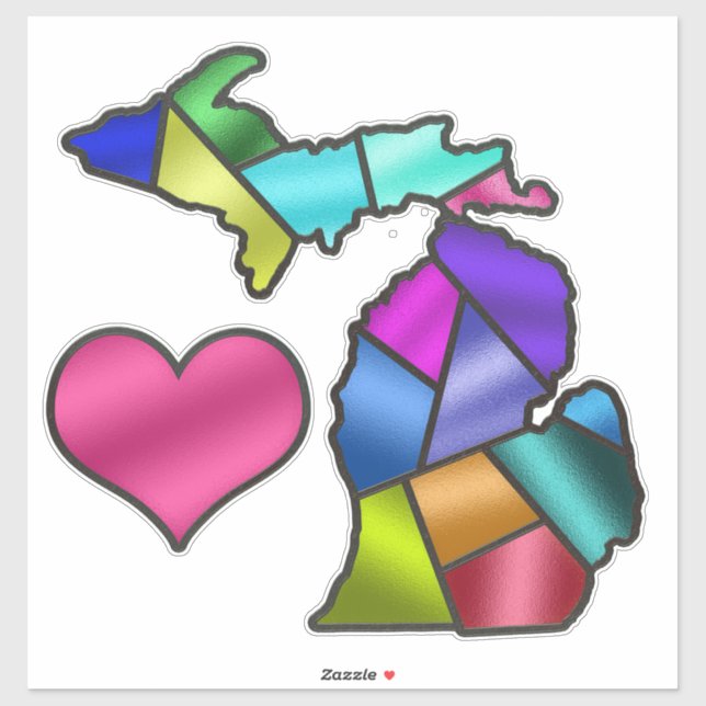 Michigan and Heart Love Stained Glass Look Pretty Sticker (Sheet)