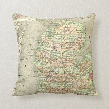 Michigan Antique Map Colorful State Mitten Throw Pillow by camcguire at Zazzle