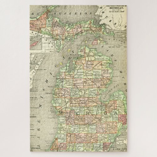 Michigan Antique Map Colorful State Norther UP Jigsaw Puzzle