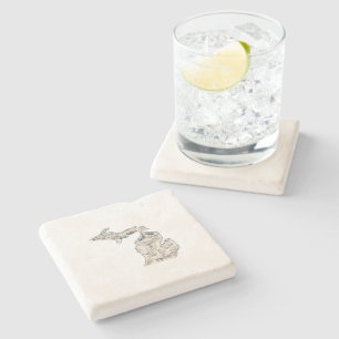 Michigan Antique Picture Map Vintage State Chart Stone Coaster