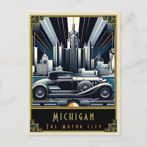 Michigan  Art Deco Postcard