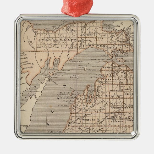 Michigan Atlas Map Metal Ornament (Front)