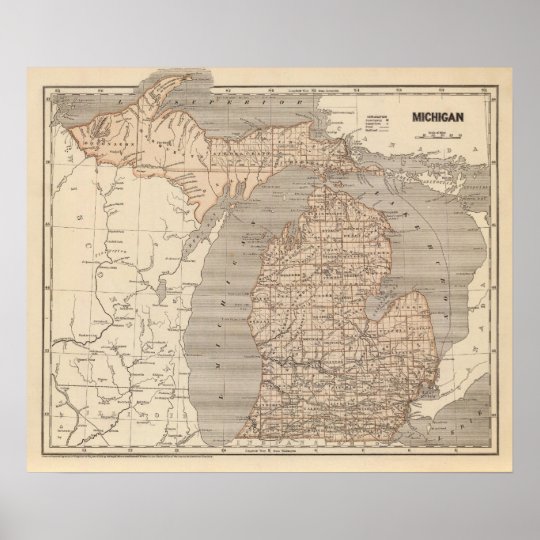 Michigan Atlas Map Poster | Zazzle.com