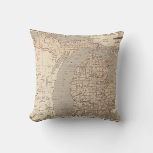Michigan Atlas Map Throw Pillow