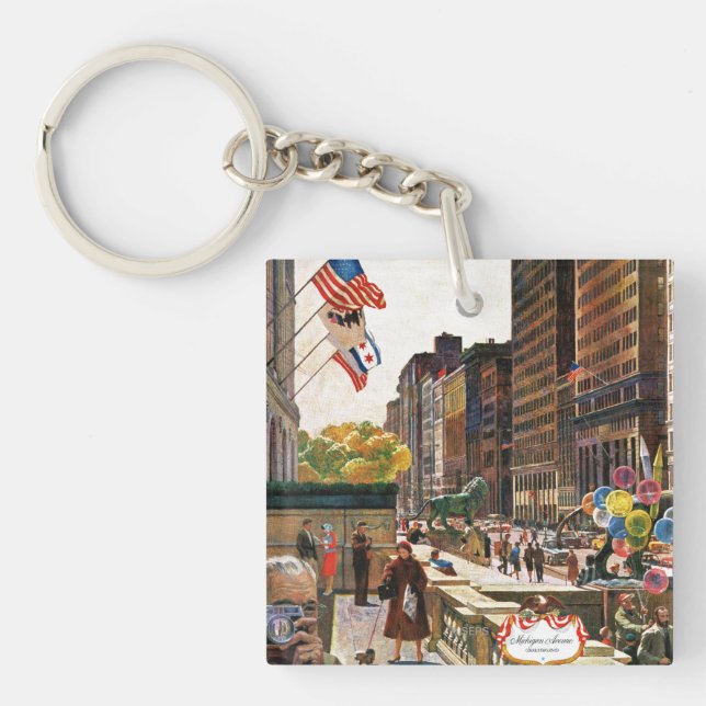 Michigan Avenue, Chicago by John Falter Keychain (Front)