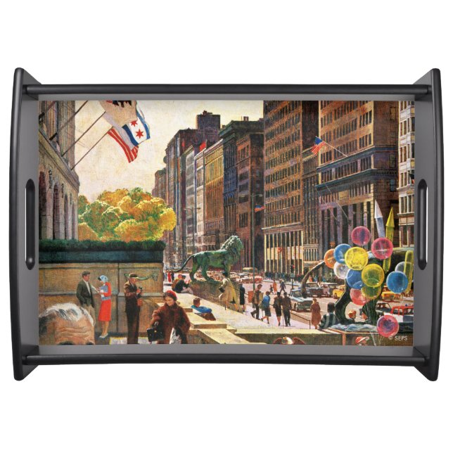 Michigan Avenue, Chicago by John Falter Serving Tray (Front)