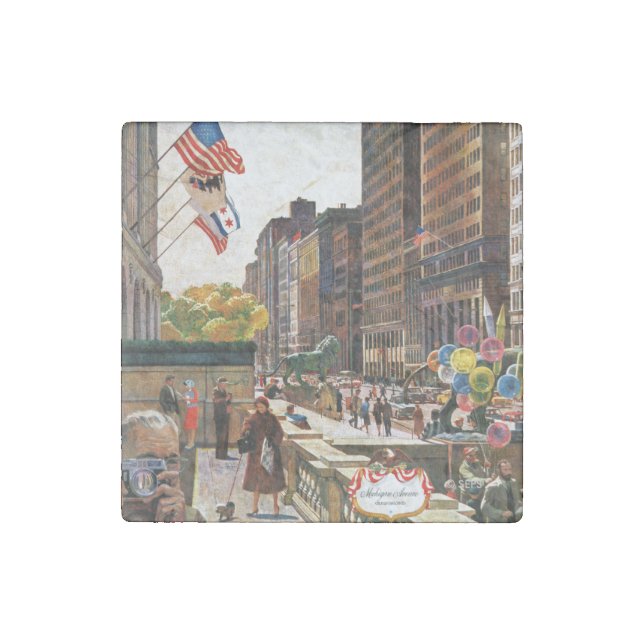 Michigan Avenue, Chicago by John Falter Stone Magnet (Front)