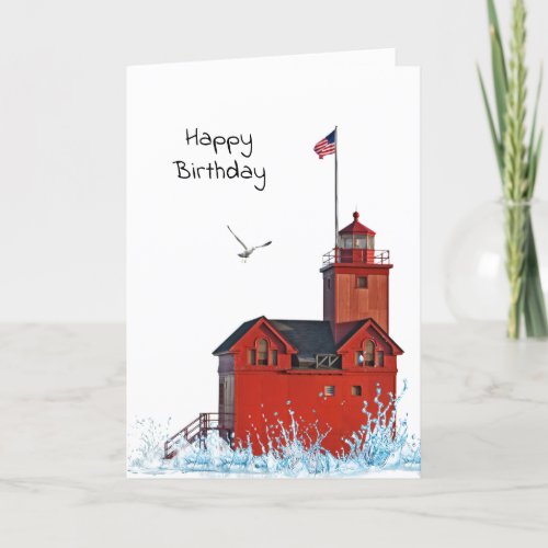 Michigan Big Red Lighthouse Birthday  Card