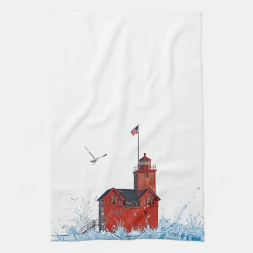 Michigan Big Red Lighthouse Kitchen Towel