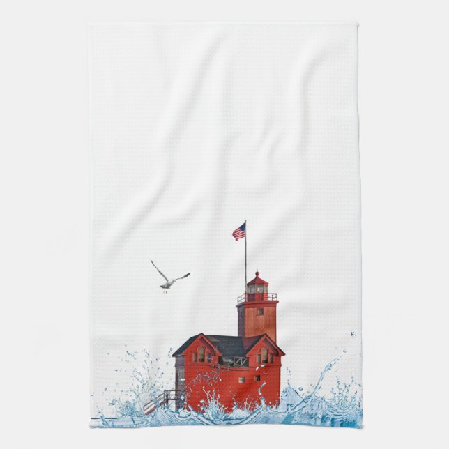 Michigan Big Red Lighthouse Kitchen Towel (Vertical)