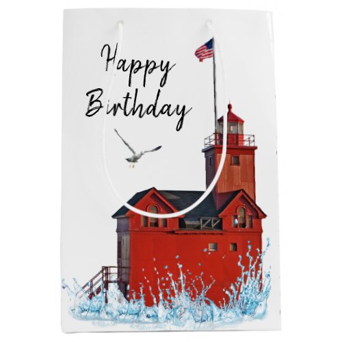 Michigan Big Red Lighthouse Medium Gift Bag