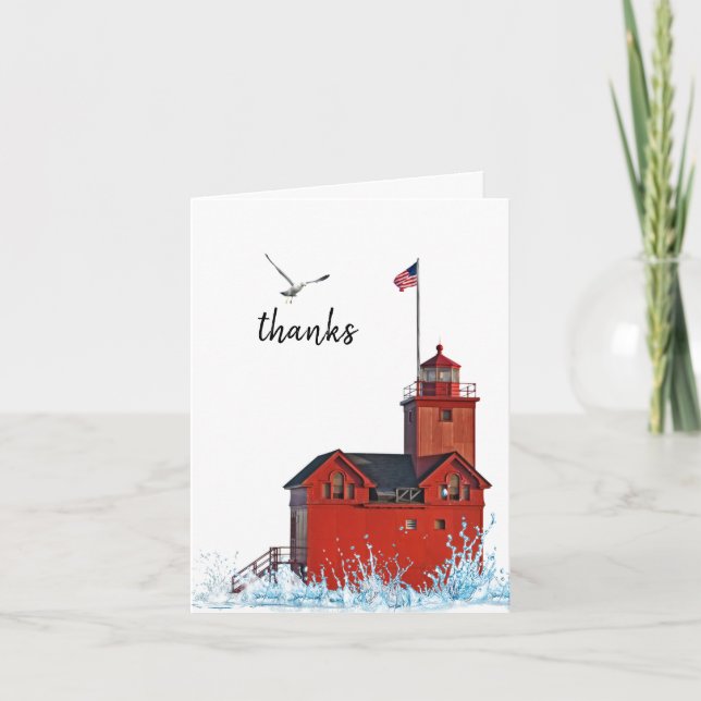Michigan Big Red Lighthouse Thank You Card (Front)