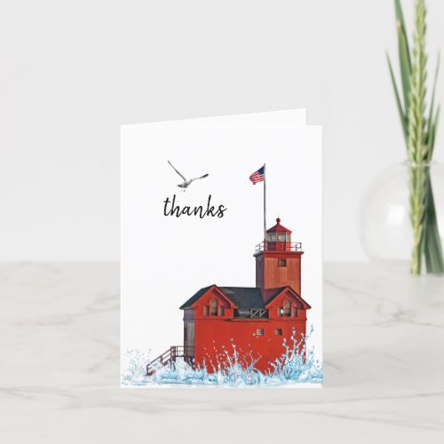 Michigan Big Red Lighthouse Thank You Card