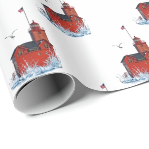 Michigan Big Red Lighthouse Wrapping Paper