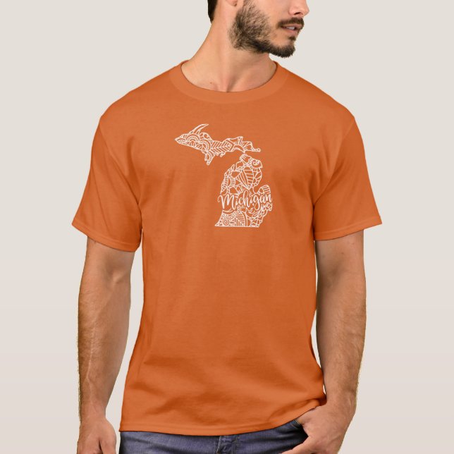 Michigan Black And White Map T-Shirt (Front)