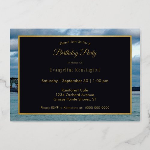 Michigan Blue Mackinac Bridge Birthday Foil Invitation