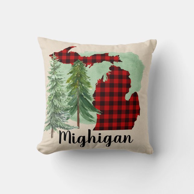 Michigan Buffalo Plaid Throw Pillow (Front)