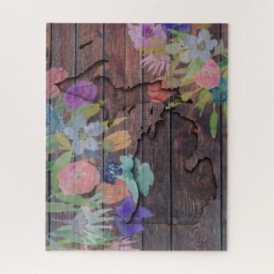 Michigan Carved Wood   Watercolor Flowers Jigsaw Puzzle