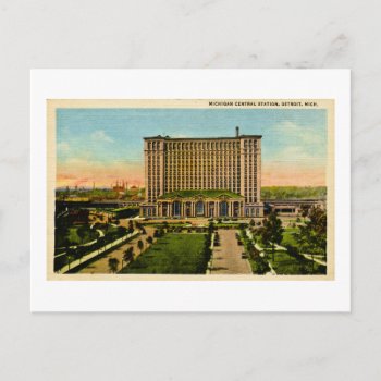 Michigan Central Station Detroit  Michigan Postcard by scenesfromthepast at Zazzle
