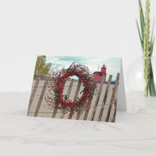 Michigan Christmas Berry Wreath  Holiday Card