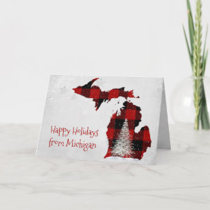 Michigan Christmas Buffalo Plaid Card