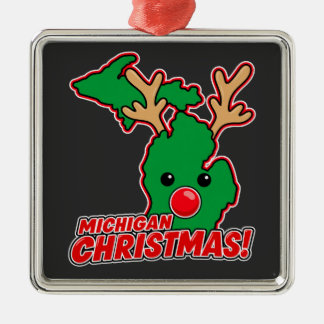 Michigan Christmas Reindeer Metal Ornament