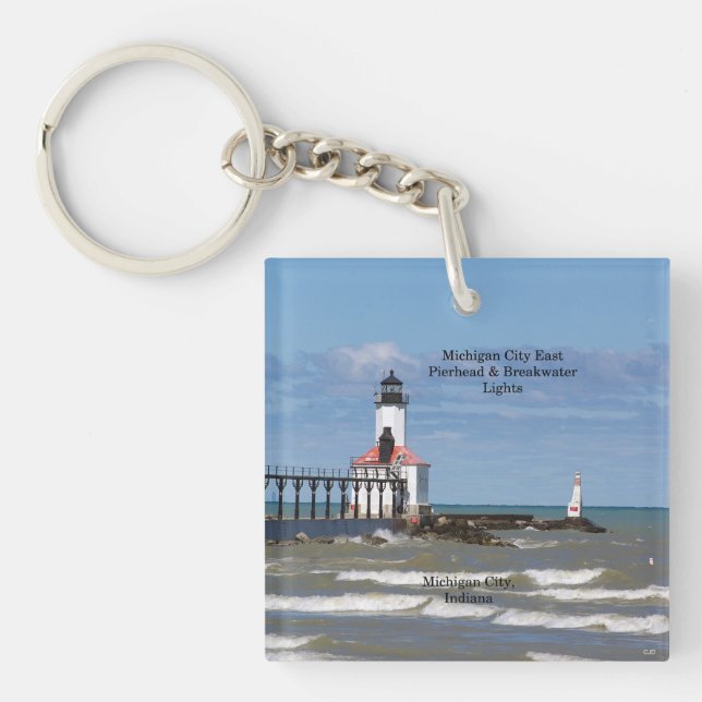 Michigan City East Pier & Bkw Lights  key chain (Front)
